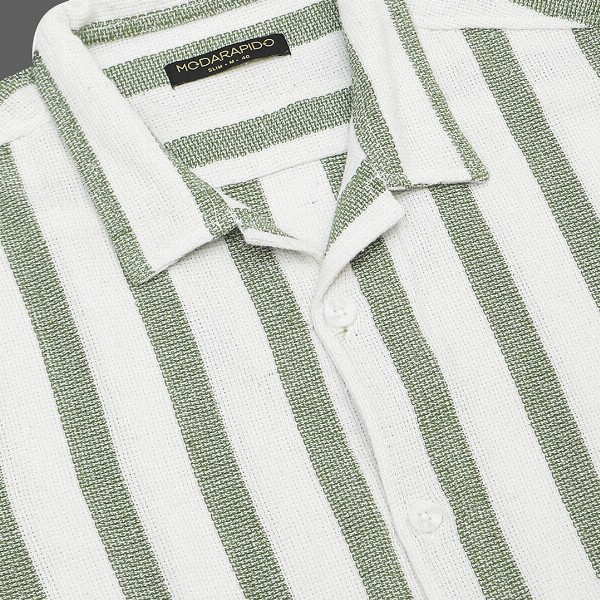 Moda Rapido White Slim Fit Striped Short Sleeves Cotton Casual Shirt