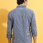 HIGHLANDER Grey Slim Fit Striped Casual Cotton Shirt
