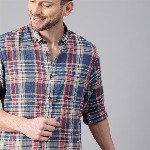 Mast & Harbour Checked Button-Down Collar Cotton Linen Casual Shirt