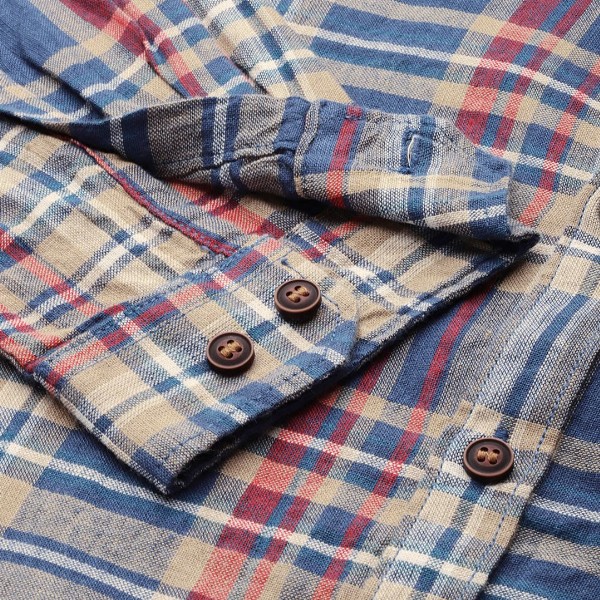 Mast & Harbour Checked Button-Down Collar Cotton Linen Casual Shirt