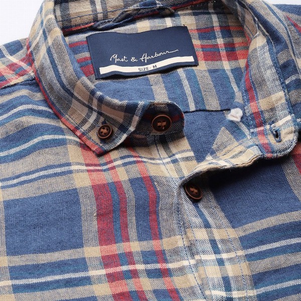 Mast & Harbour Checked Button-Down Collar Cotton Linen Casual Shirt