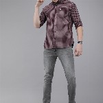 THE BEAR HOUSE Men Maroon & Pink Slim Fit Gingham Checked Cotton Shirt