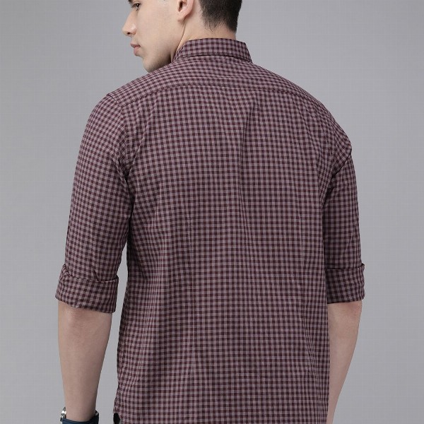 THE BEAR HOUSE Men Maroon & Pink Slim Fit Gingham Checked Cotton Shirt