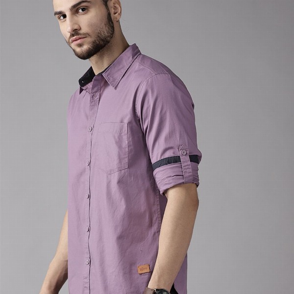 Roadster Men Purple Pure Cotton  Solid Opaque Casual Shirt