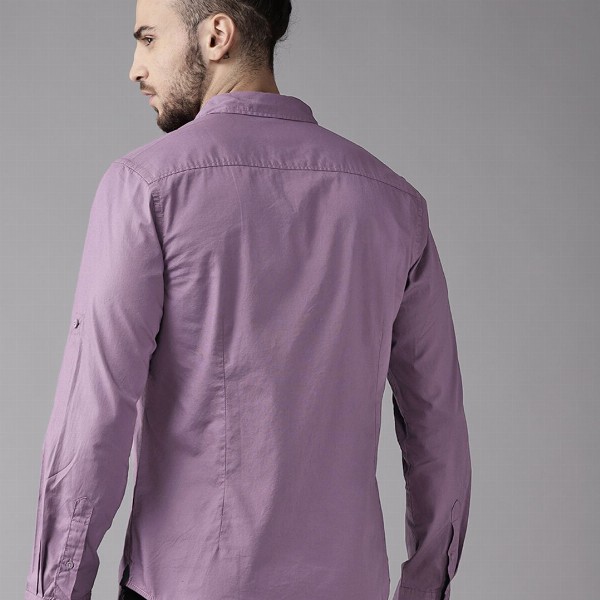 Roadster Men Purple Pure Cotton  Solid Opaque Casual Shirt