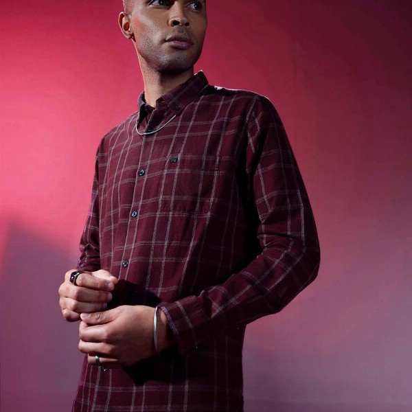 THE BEAR HOUSE Men Maroon & Grey Slim Fit Solid Casual Shirt
