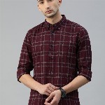 THE BEAR HOUSE Men Maroon & Grey Slim Fit Solid Casual Shirt