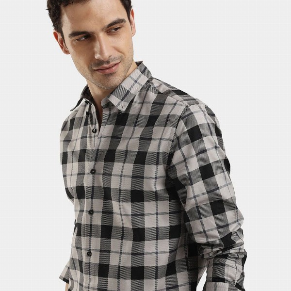 The Collection Checked Button Down Collar Long Sleeves Classic Slim Fit Cotton Shirt