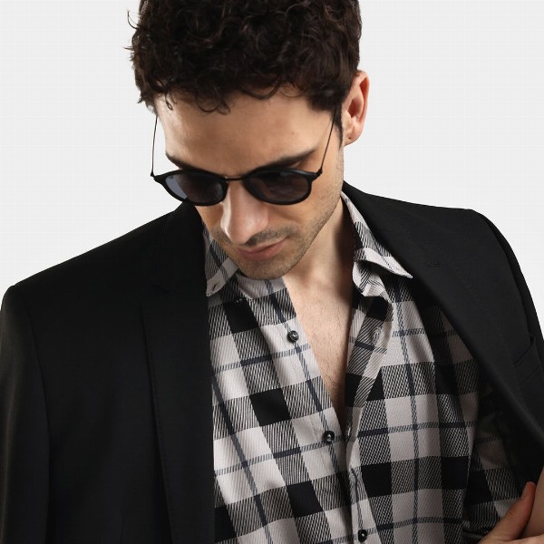 The Collection Checked Button Down Collar Long Sleeves Classic Slim Fit Cotton Shirt