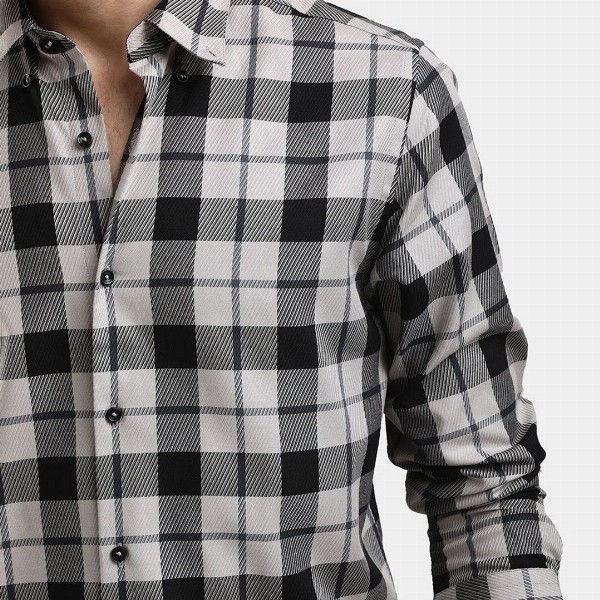The Collection Checked Button Down Collar Long Sleeves Classic Slim Fit Cotton Shirt
