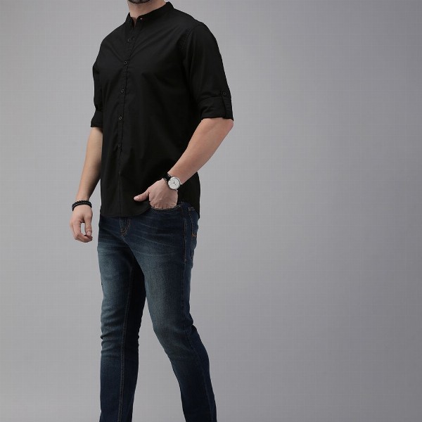 Roadster Men Black Pure Cotton Casual Shirt
