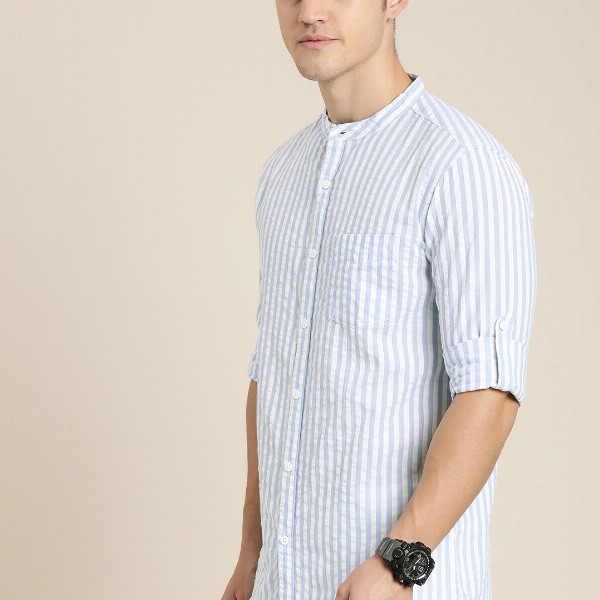 Moda Rapido Men Blue & White Slim Fit Striped Casual Shirt