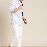 Moda Rapido Men Blue & White Slim Fit Striped Casual Shirt