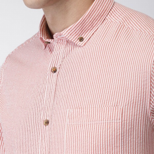 Mast & Harbour Men Pink & White Slim Fit Striped Casual Shirt