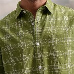 HIGHLANDER Green Classic Slim Fit Tartan Checked Spread Collar Cotton Casual Shirt