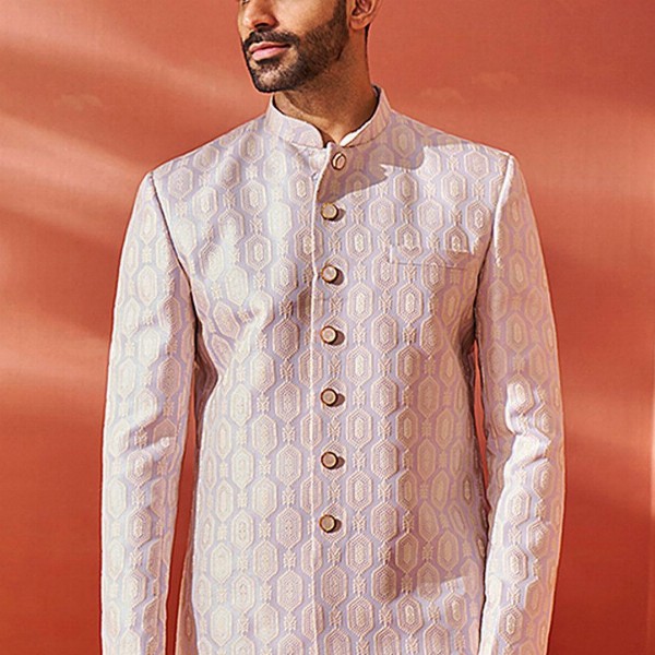 VASTRAMAY Embroidered Slim Fit Jacquard Bandhgala Blazers