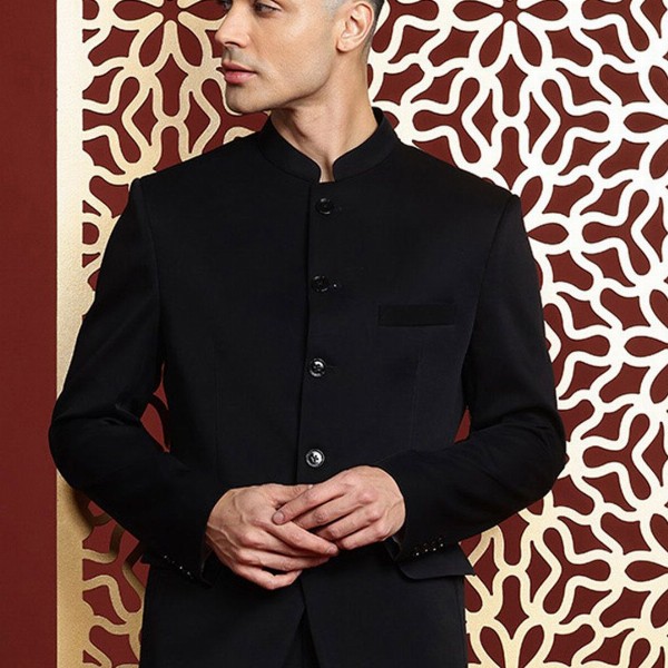 MANQ Slim-Fit Bandhgala Single-Breasted Blazer