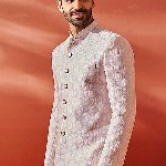 VASTRAMAY Embroidered Slim Fit Jacquard Bandhgala Blazers