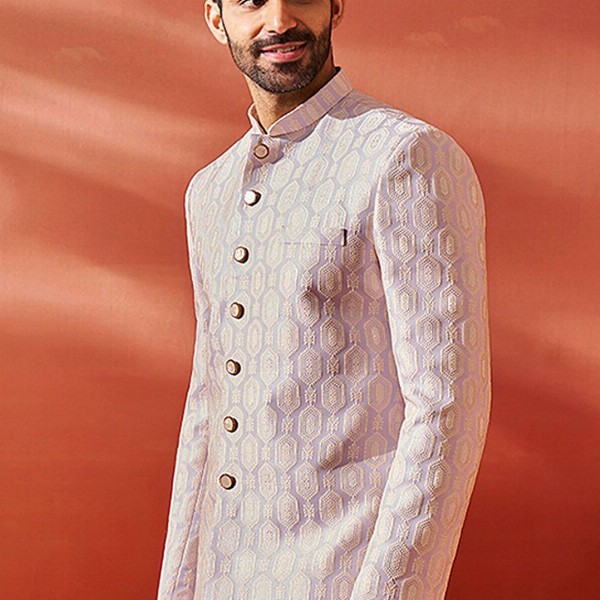 VASTRAMAY Embroidered Slim Fit Jacquard Bandhgala Blazers