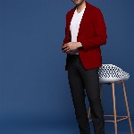 SHOWOFF Slim-Fit Notched Lapel Collar Single-Breasted Cotton Casual Blazer