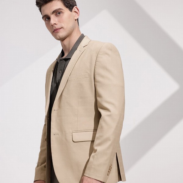 INVICTUS Checked Notched Lapel Collar Slim Fit Semiformal Blazer