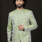 VASTRAMAY Self Design Mandarin Collar Slim Fit Single Breasted Silk Jodhpuri Blazer