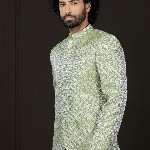 VASTRAMAY Self Design Mandarin Collar Slim Fit Single Breasted Silk Jodhpuri Blazer