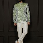 VASTRAMAY Self Design Mandarin Collar Slim Fit Single Breasted Silk Jodhpuri Blazer