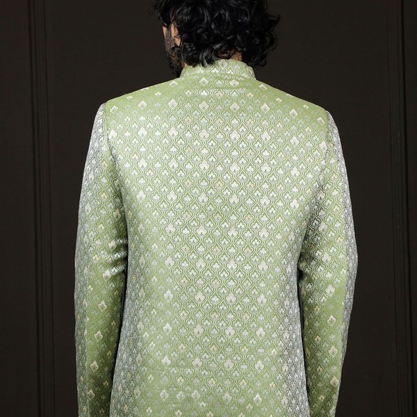 VASTRAMAY Self Design Mandarin Collar Slim Fit Single Breasted Silk Jodhpuri Blazer