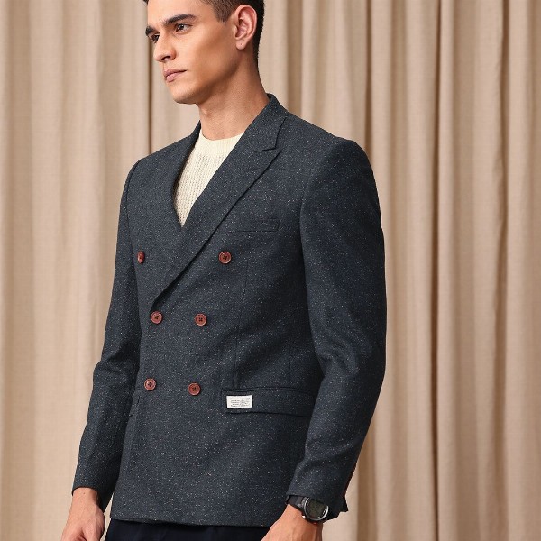 Mr Bowerbird Self Design Tailored Fit Double Breasted Casual Blazer