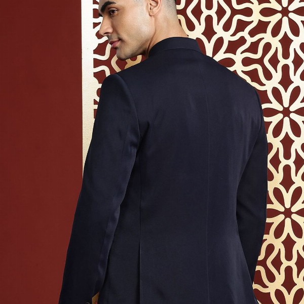 MANQ Mandarin Collar Slim-Fit Bandhgala Single-Breasted Blazer