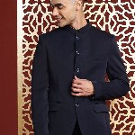 MANQ Mandarin Collar Slim-Fit Bandhgala Single-Breasted Blazer
