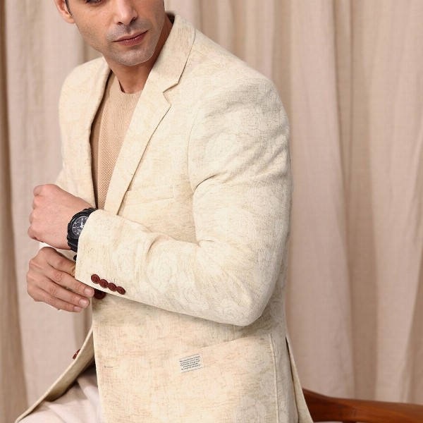 Mr Bowerbird Floral Self Design Notched Lapel Casual Blazer