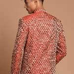 VASTRAMAY Men Maroon  Self-Design Slim-Fit Bandhgala Blazer