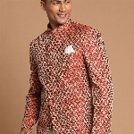 VASTRAMAY Men Maroon  Self-Design Slim-Fit Bandhgala Blazer