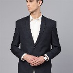 MANQ Men Navy Blue Slim Fit Solid Single Breasted Formal Blazer