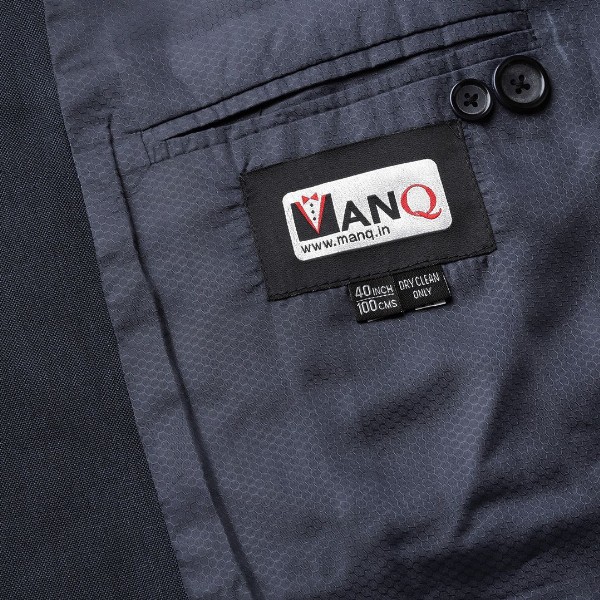 MANQ Men Navy Blue Slim Fit Solid Single Breasted Formal Blazer