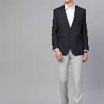 MANQ Men Navy Blue Slim Fit Solid Single Breasted Formal Blazer