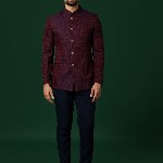 KISAH Woven-Design Bandhgala Blazer