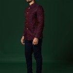 KISAH Woven-Design Bandhgala Blazer