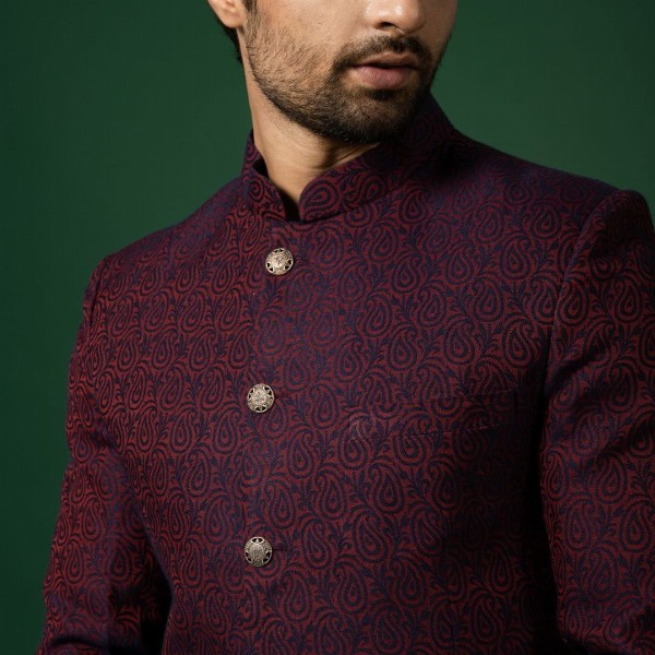 KISAH Woven-Design Bandhgala Blazer
