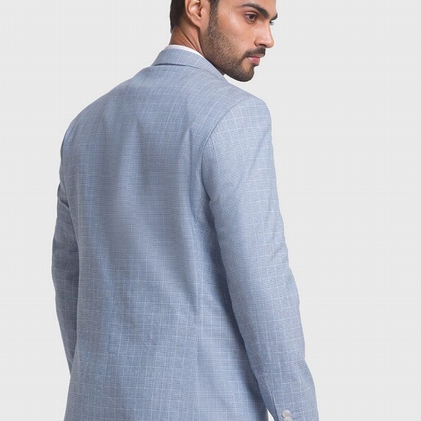 ColorPlus Men Blue Checked Single-Breasted Linen Formal Blazers
