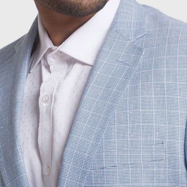ColorPlus Men Blue Checked Single-Breasted Linen Formal Blazers
