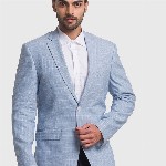 ColorPlus Men Blue Checked Single-Breasted Linen Formal Blazers