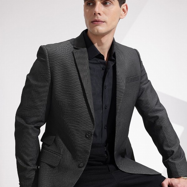 INVICTUS Self-Design Slim Fit Single-Breasted Smart Casual Blazer