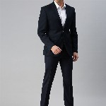 Park Avenue Men Navy Blue Super Slim Fit Solid Single-Breasted Formal Blazer